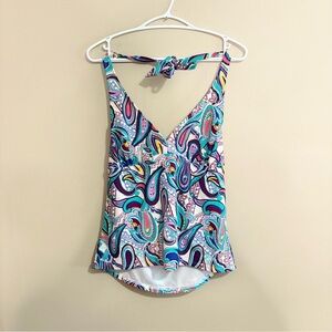 Catalina Blue & Purple Multi Colour Paisley Halter Tankini Top